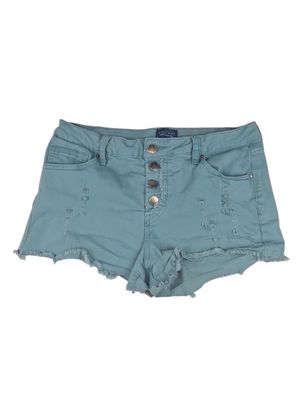 Distressed Cutoff Jean Shorts Button Closure Punk Grunge Street Teal Juniors 7